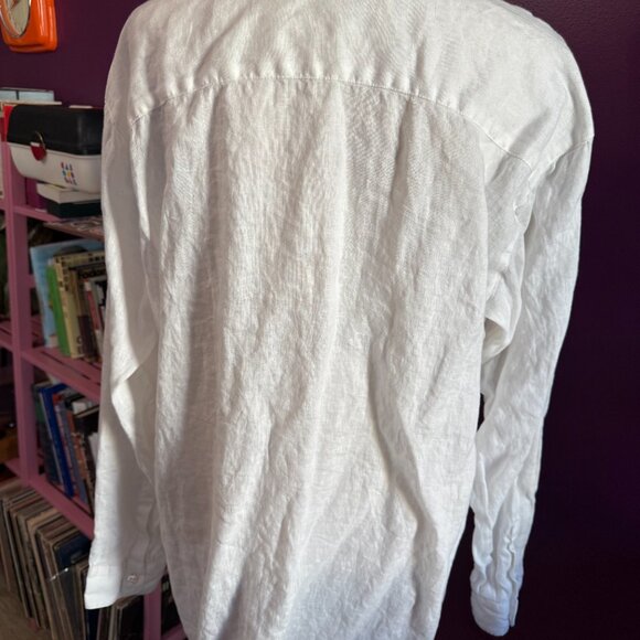 White Oversize J Jill Button-Down Oxford Linen Shirt | Size M - Picture 4 of 7